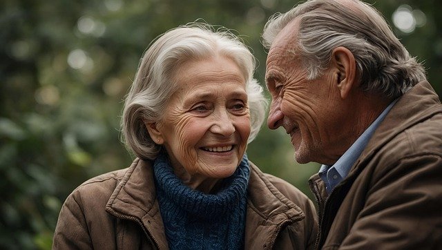 Smiling senior couple outdoors